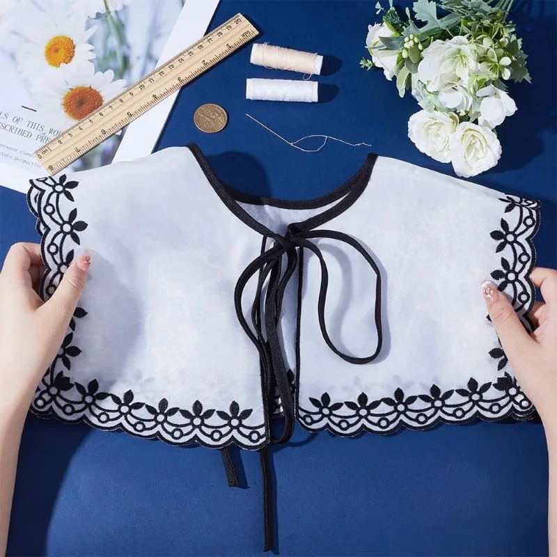 1 шт. съемный воротник из органзы с цветочной вышивкой