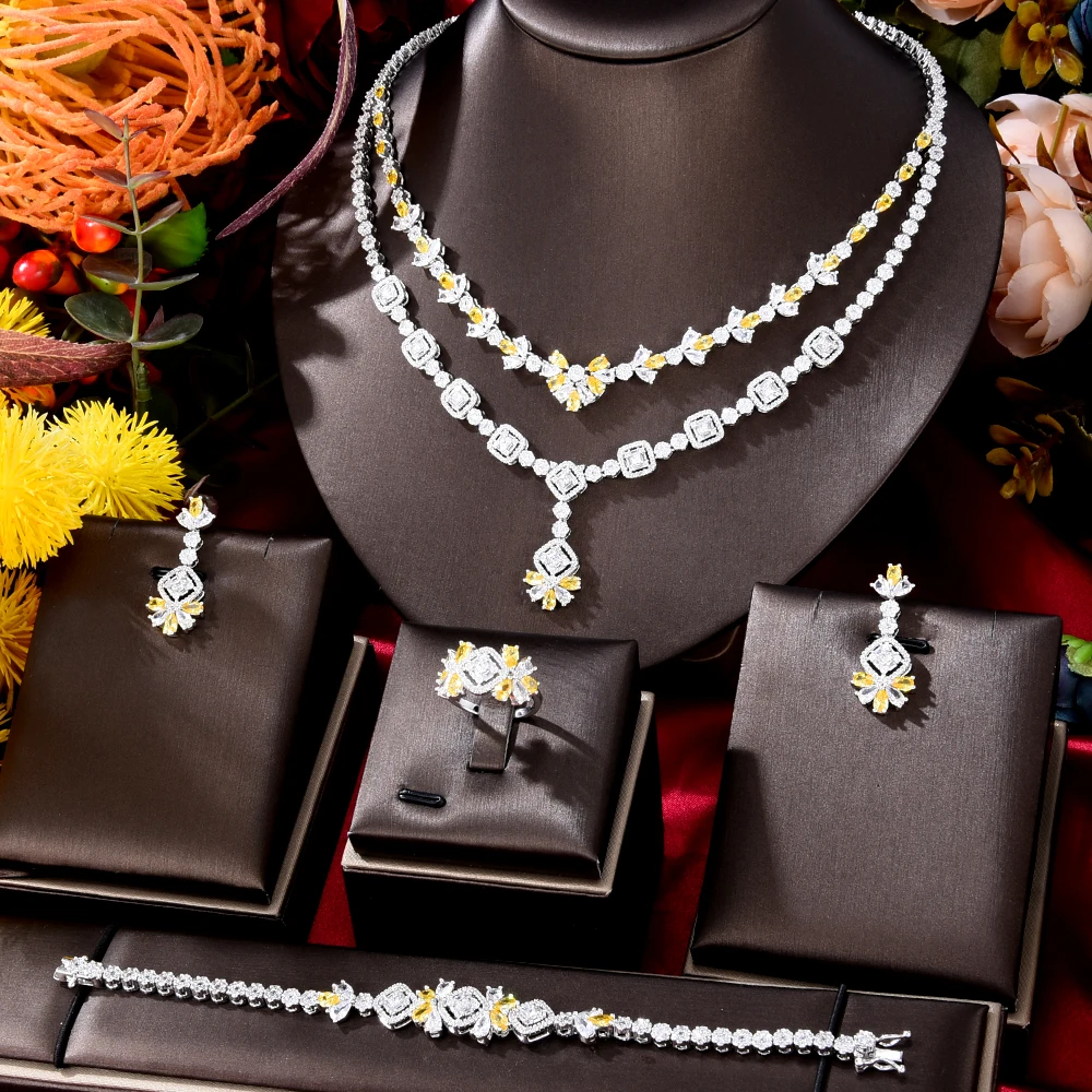 GODKI Brand 4 шт. новые роскошные африканские индийские невесты циркониевые ожерелье серьги кольцо Дубай Свадебный банкет