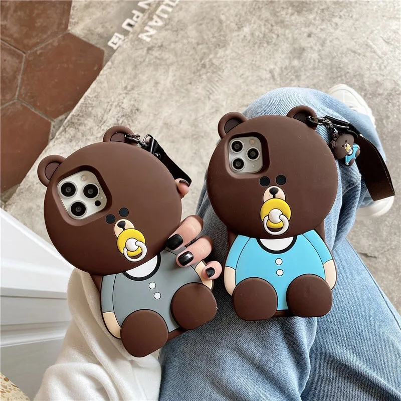 

3D мультяшный медведь Модный мягкий силиконовый чехол для iPhone X XR XS 11 12 13 Pro Max 8 7 Plus SE 2020 12 13 Mini чехол для телефона