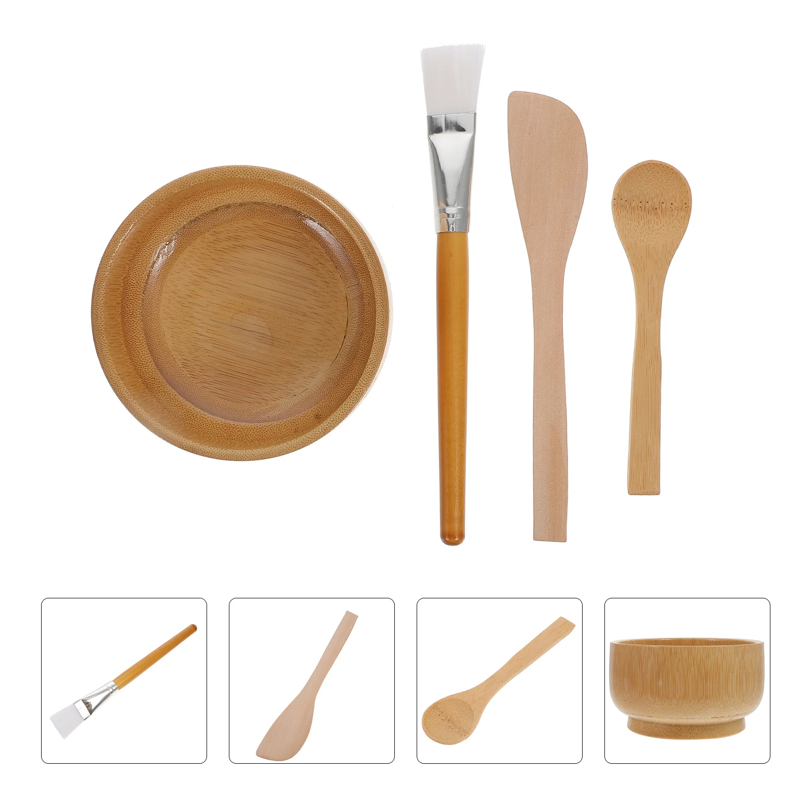 

Facial Bowl Brush Applicator Face Spatula Mixing Tool Stirring Makeup Facemasks Beauty Cream Wooden Silicone Application Skin