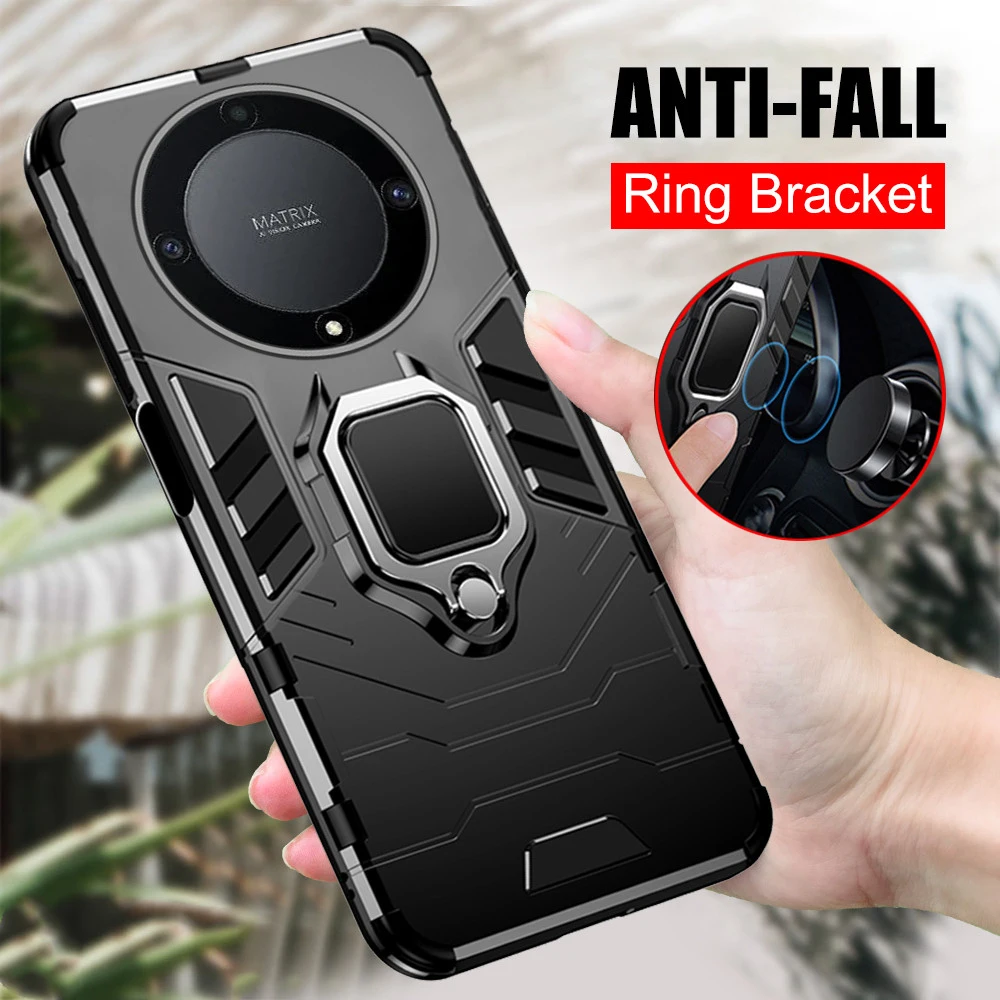 

For Honor Magic5 Lite Case Car Magnetic Ring Stand Armor Cover Honr Magic 5 Light 5Lite 5G 6.67" Shockproof Silicone Frame Coque