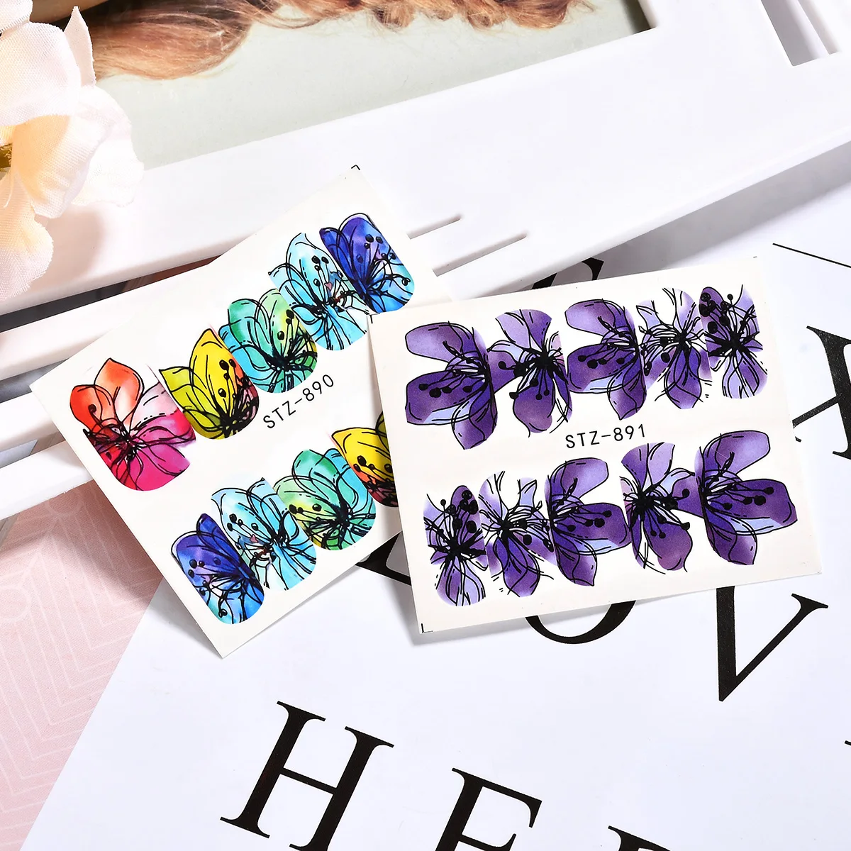 

Classic Water Transfer Nail Sticker DIY Geometric Flowers Nail Art Decoration Decals