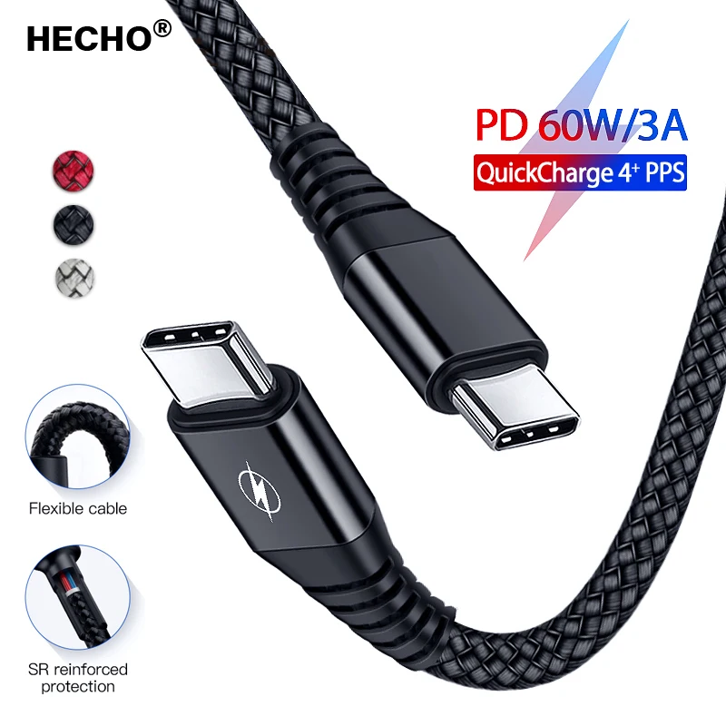 

60W USB Type C To USBC Cable 3A Data Cable For Samsung Huawei Xiaomi 11 10 For MacBook Support PD QC3.0 Quick Charging For USB-C
