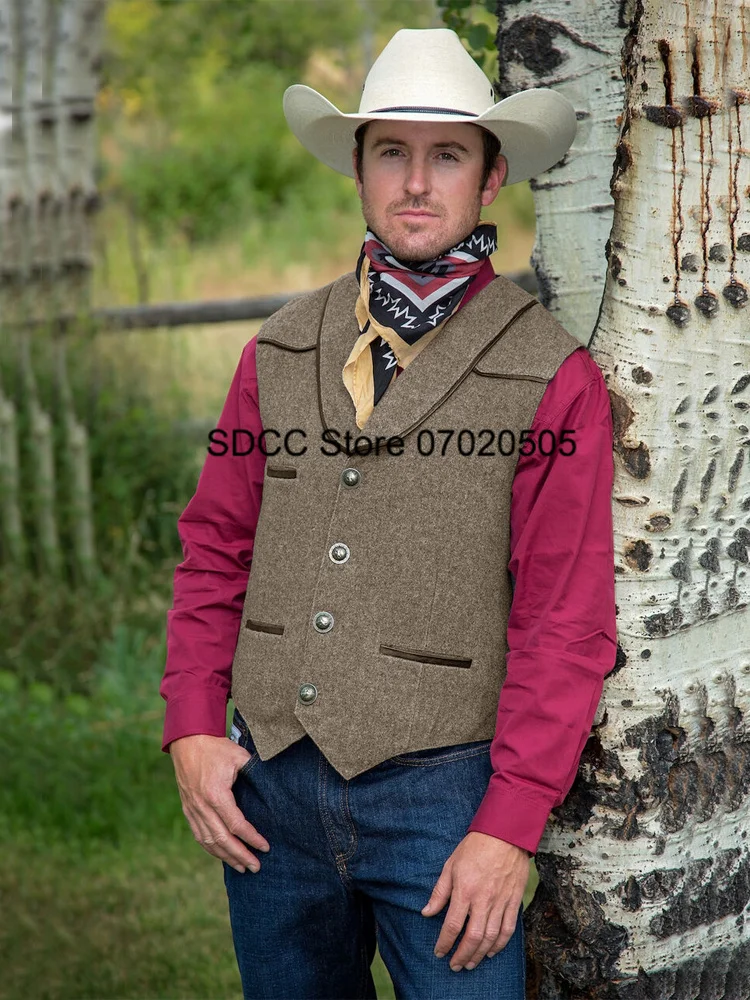 

Herringbone Men's Vest Punk Lapel Single Breasted Wool Sleeveless Jacket Steampunk Party Wedding Waistcoat