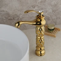 golden bathroom basin vessel sink mixer faucet deck mounted brass taps