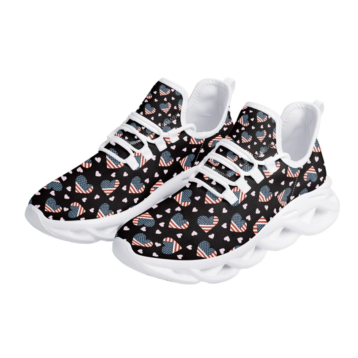 Belidome American Flag Heart Design Shoes Womens Athletic Running Mesh Breathable Casual Sneakers Lace Up Walking Footwear
