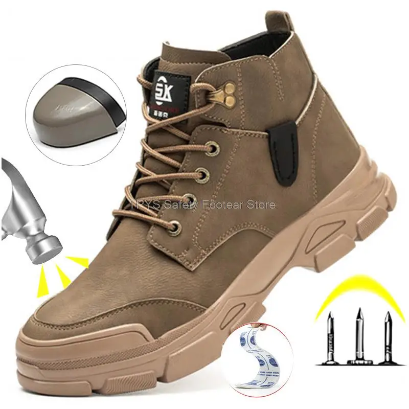

Мужские защитные ботинки из микрокожи со стальным носком, высокие рабочие защитные ботинки для мужчин, Рабочая обувь для промышленного исп...