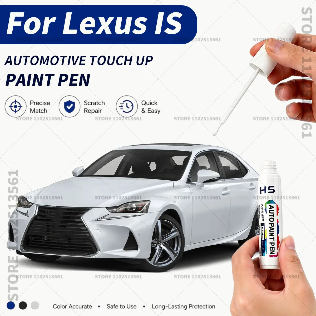 Фото Карандаш для подкраски автомобиля Lexus IS 1998-2026: Ультра-белый, Инкогнито, Атомный серебристый, Греческий синий, Водный синий (для ремонта царапин и сколов) №1