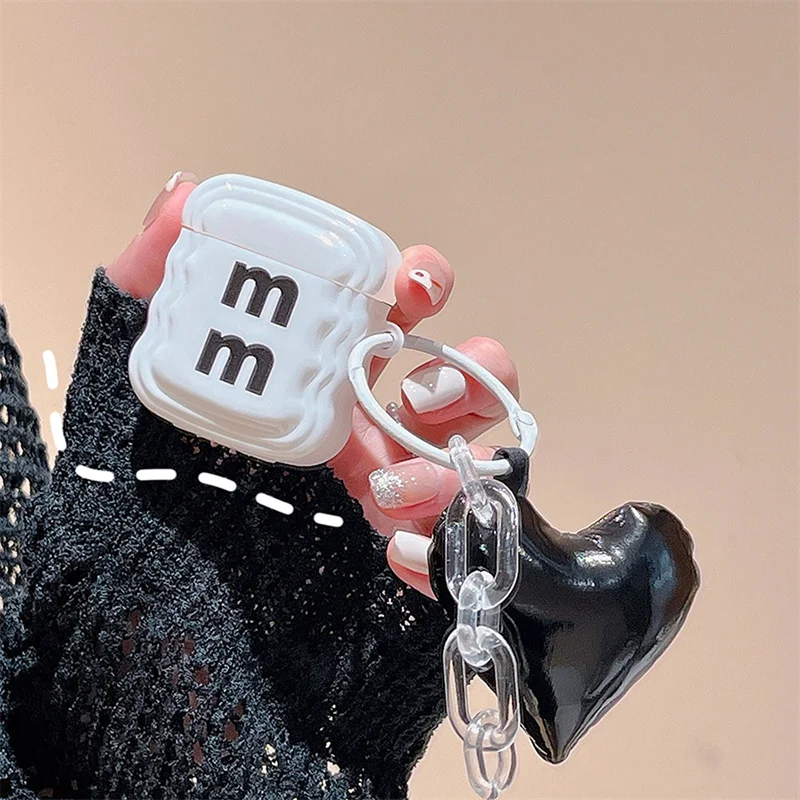 

Hot INS Down Jacket Love Heart Pendant Earphone Case For Airpods 1 2 Pro Wavy Border Bluetooth Headset Soft Cover For Airpods 3