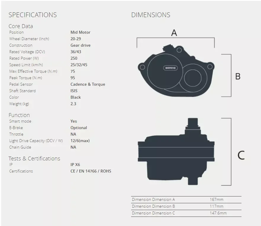Фото Суперлегкие комплекты двигателей Bafang M820 43 В 250 Вт со средним приводом, дисплеем DPC245 и батареей BTF014 43 В 410 Втч №3