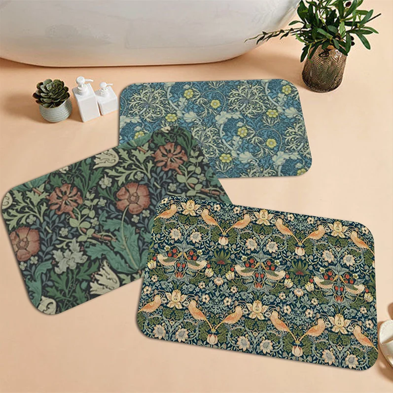 

William Morris Strawberry Entrance Door Mat Anti-slip Absorb Water Long Strip Cushion Bedroon Mat Hotel Decor Mat