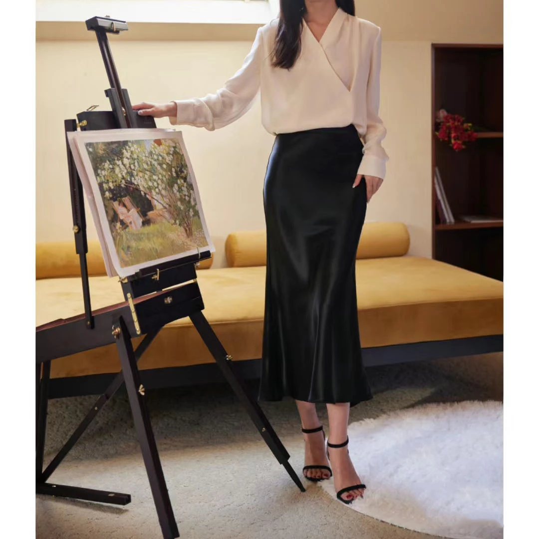 Летняя Новинка юбка-годе из искусственного атласа средней длины облегающая с