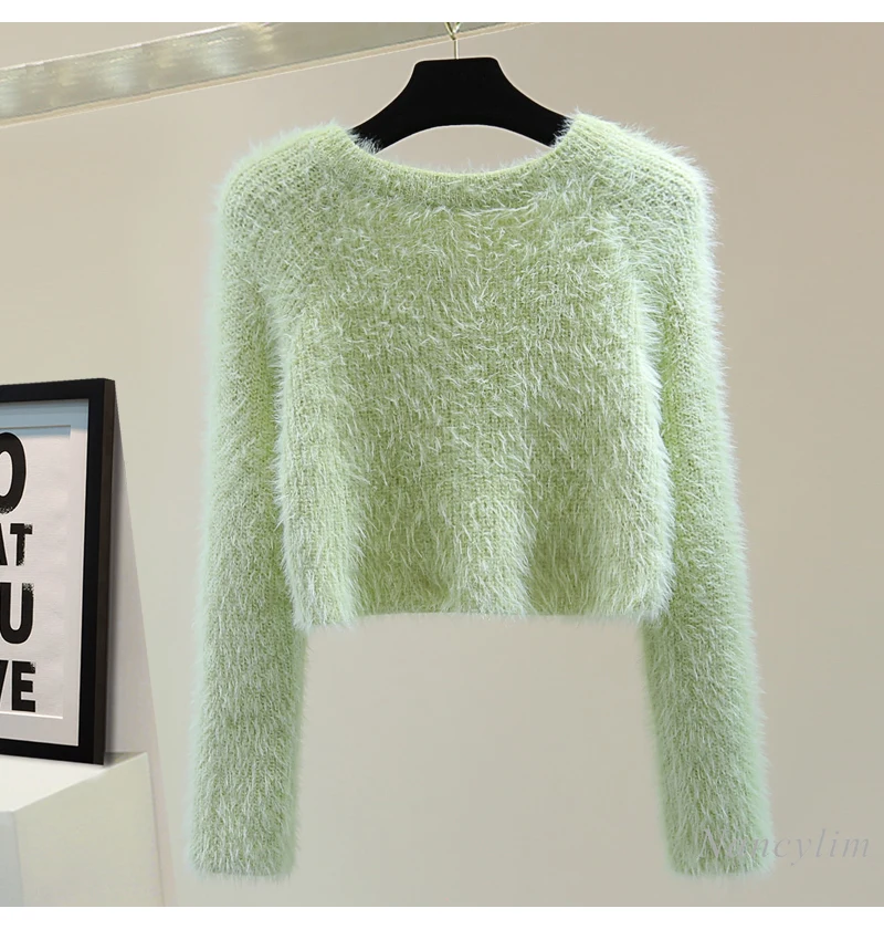 Вязаный кардиган из мохера на молнии женский зеленый свитер осень-зиму 2024 с