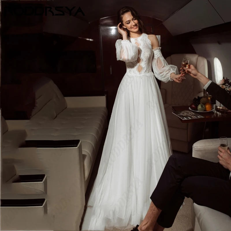 

RODDRSYA Illusion Backless Wedding Dress for Woman Romantic A-line Bridal Gown Elegant O-Neck Tulle Vestido De Noiva Minimalis