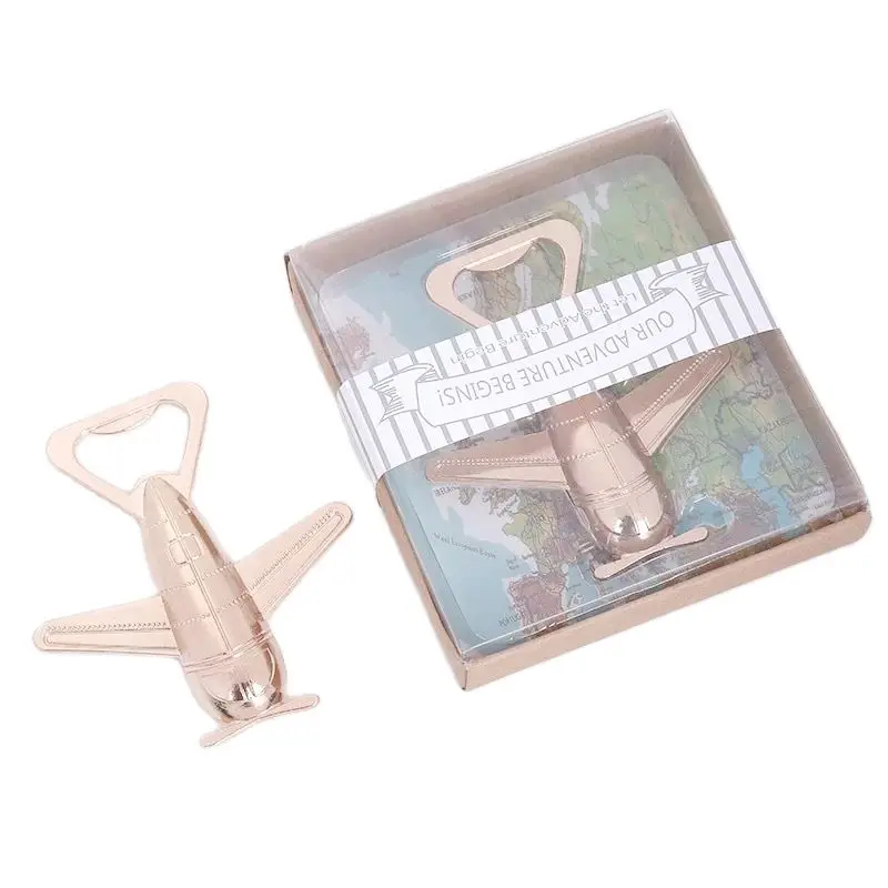 

10PCS X Wholesales Gold Airplane Bottle Opener With Gift Box Packaging Destination Theme Wedding Favors Aircraft Beer Openers