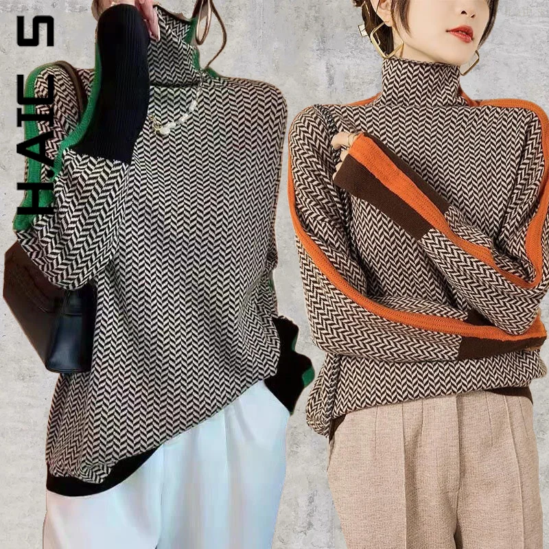 

Новинка, вязаный женский свитер H. АИК с высоким воротником, дешевые женские свитера, базовые свитера для девочек, Женские повседневные шика...