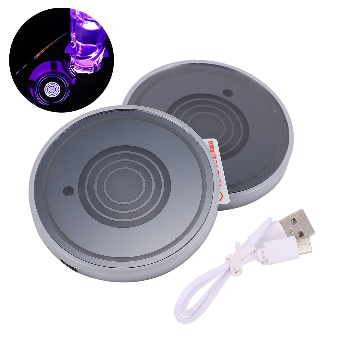

2 Pcs Colorful Placemats Car LED Coaster USB Charging Cup Mat Hydroflask Cup Holder LED Car Cup Lights Water Glass Mat