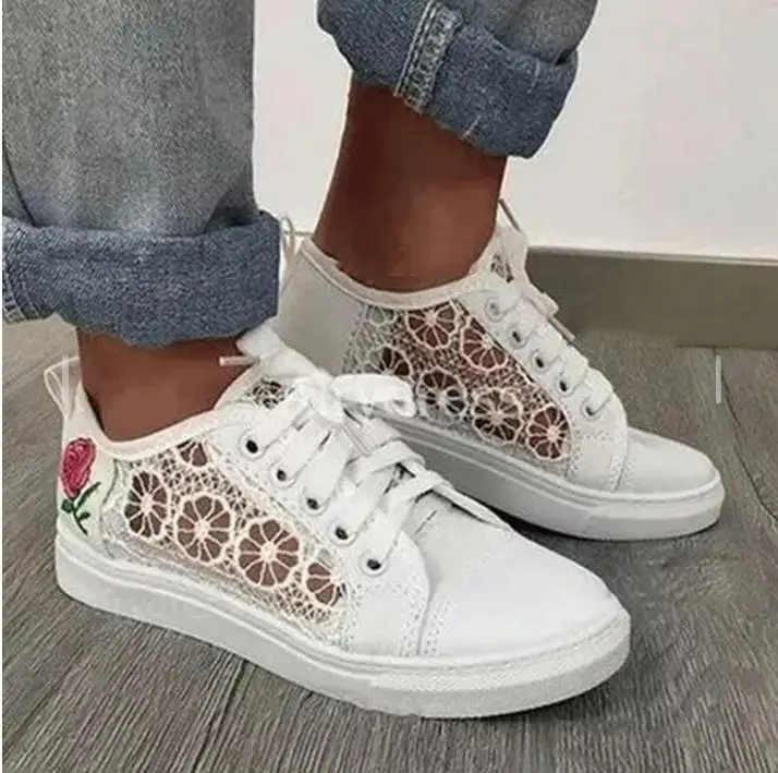 

JAYHW 2022 Spring and Summer New Low-top Sneakers Large Size Lace Hollow Student Flat Bottom Ladies 43 Size Shoes Women's Casual
