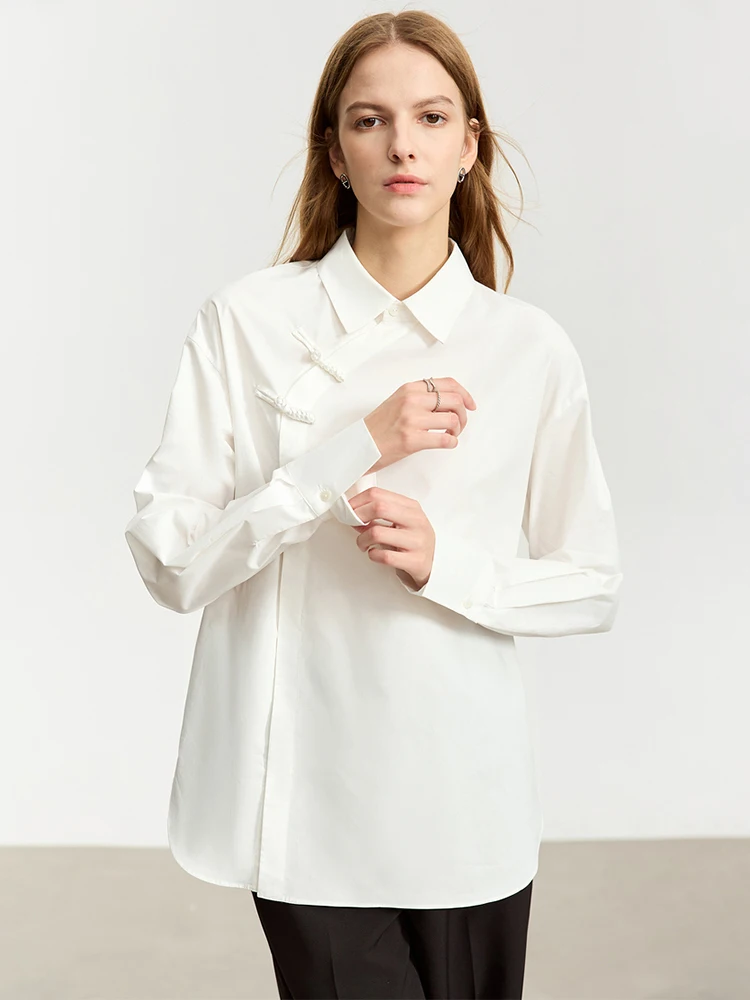 

AMII Minimalist New Cotton 100% Shirt Female 2023 Autumn Loose Chinese Style Turn-down Collar Women Shirts & Blouses 12323016