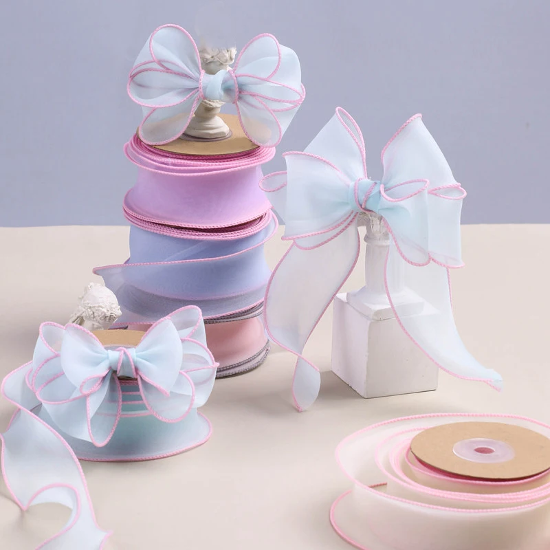 Двусторонняя шифоновая лента с краями 10 ярдов 40 мм 70