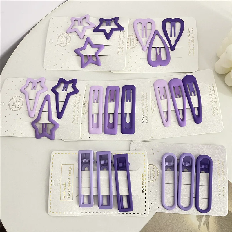 

3Pc/Set Children Purple Barrettes Sweet Cute Star Heart Hair Clip Waterdrop Shape Hairpin Square Candy Hair Clips Women Hairgrip