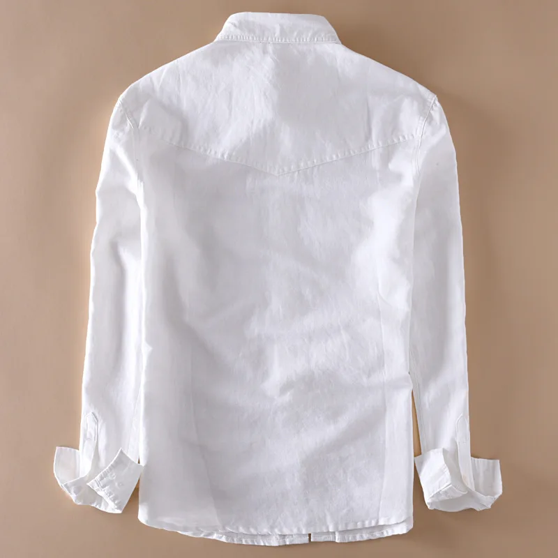 Helisopus Cotton Linen Shirts Mens Long Sleeve Casual White Shirt with Pocket Male Classic Hemp Shirts Camisa Masculina