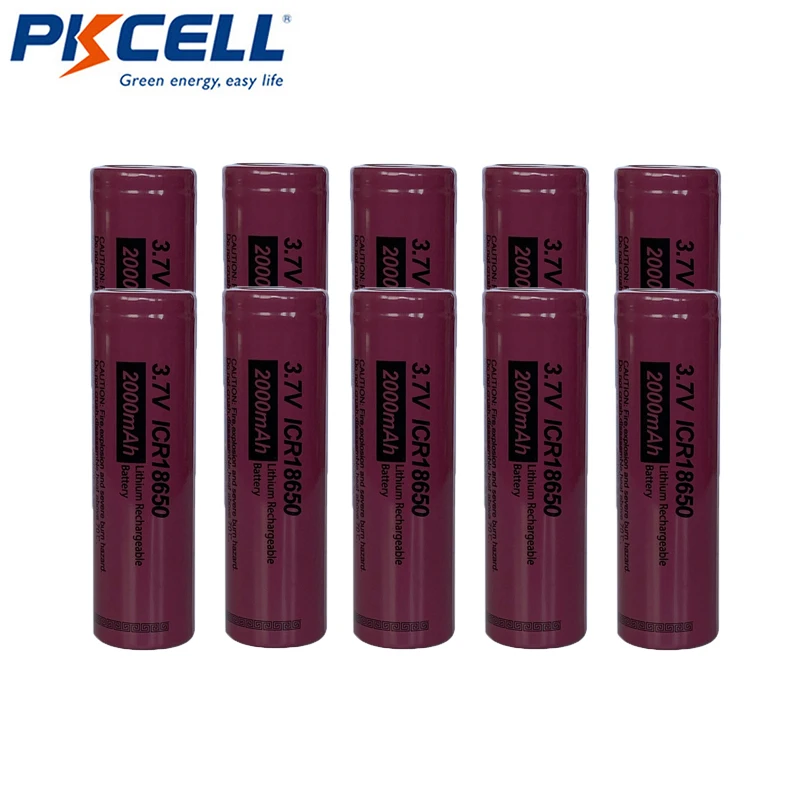 

PKCELL 3.7V ICR18650 Li-ion Battery 10Pcs 2200MAH 18650 Lithium Rechargeable Battery for LED Flashlight Headlight Torch Vape