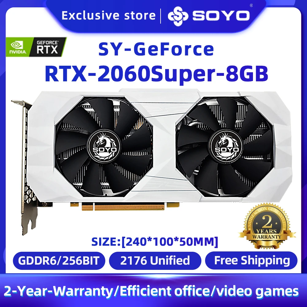 

SOYO NVIDIA GeForce RTX 2060 super 8GB Graphics Card GDDR6 256Bit PCI-E3.0 16X 14000Mhz Game White Graphics Card 8G Video Card