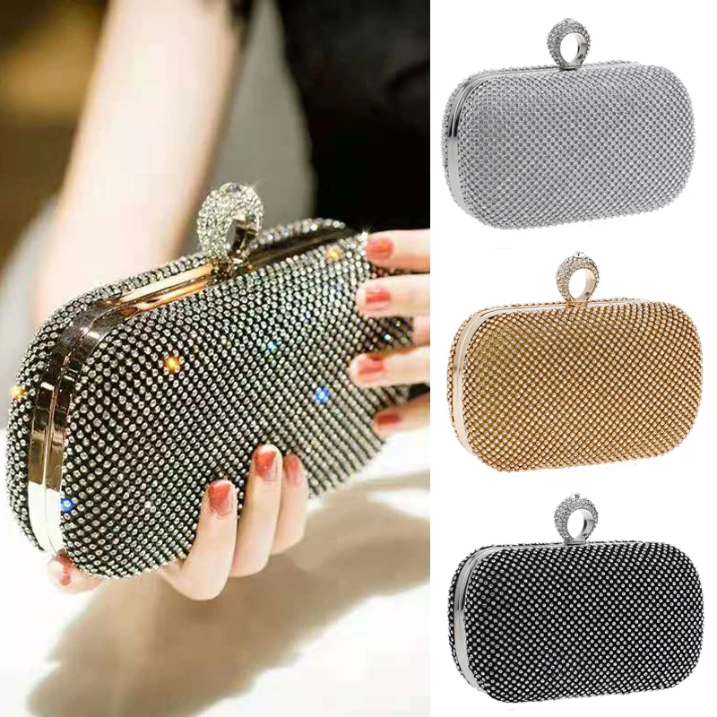 Fashion Women Bags With Finger Ring Diamonds Evening Bags Small Lady Party Wedding Day Clutch Handbags images - 6