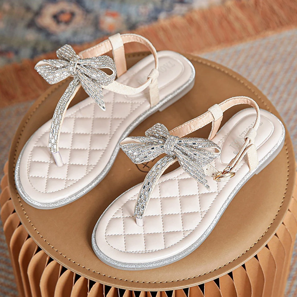 

Fashion Women Sandals Luxury Rhinestone Bow Shoes Women Designers Beach Sandals Ladies Shoes Light Breathable Roman Shoes cx678