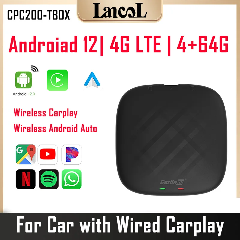 

CarlinKit TBOX Android 12 CarPlay AI Box Wireless Android Auto Adapter Car Play Streaming Box SIM 4G LTE GPS for IPTV Netflix