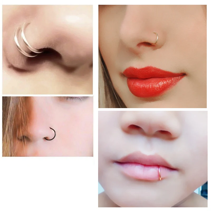 G23 Titanium Nose Ring Implant Grade Titanium Gothic Fake Pierced Nose Ring 18G 20G Classic Tongue Piercing Jewelry Anodized images - 6