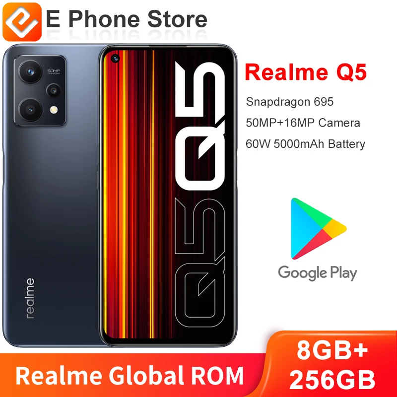 

Смартфон Realme Q5 с глобальной прошивкой, 256 ГБ, экран 695 дюйма, Qualcomm Snapdragon 6,6 5G, камера 50 Мп + 16 МП, аккумулятор 5000 мАч, 60 Вт