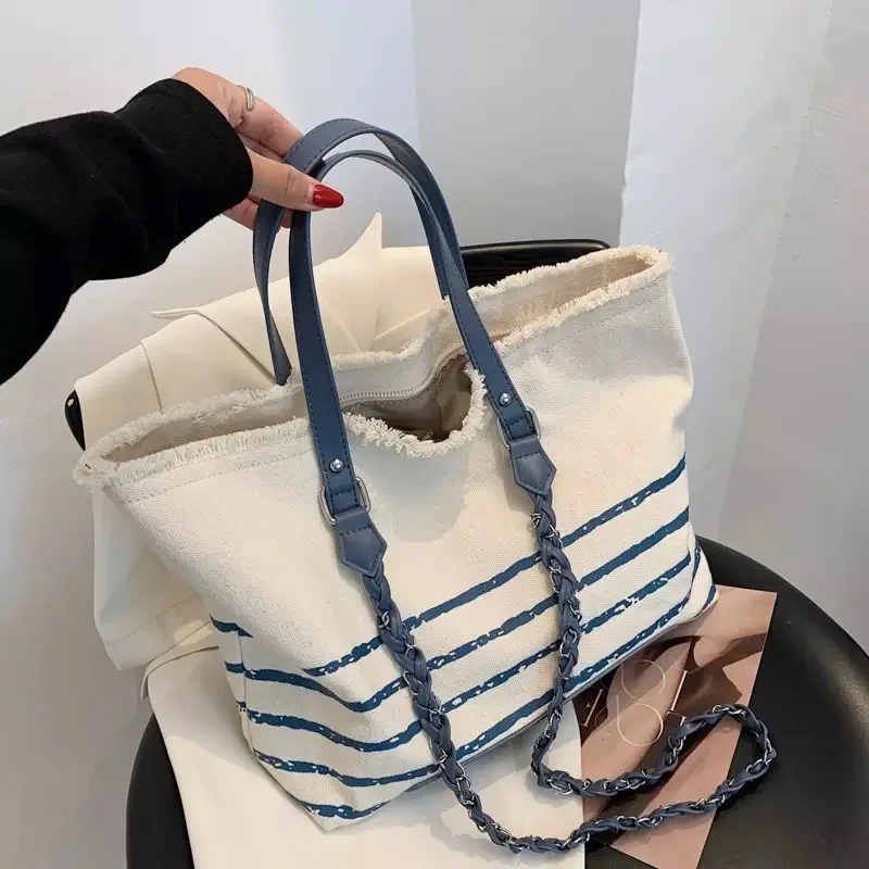 

Large-capacity Tote Bags for Women Simple Canvas Luxary Handbag Large Shopping Handbags Women Bags Designer Casual Striped Totes