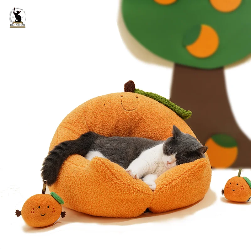 

Orange-shaped Round Cat Bed Pet Kennel Warm Dog House Sleeping Soft Puppy Cushion Mat Cat Supplies
