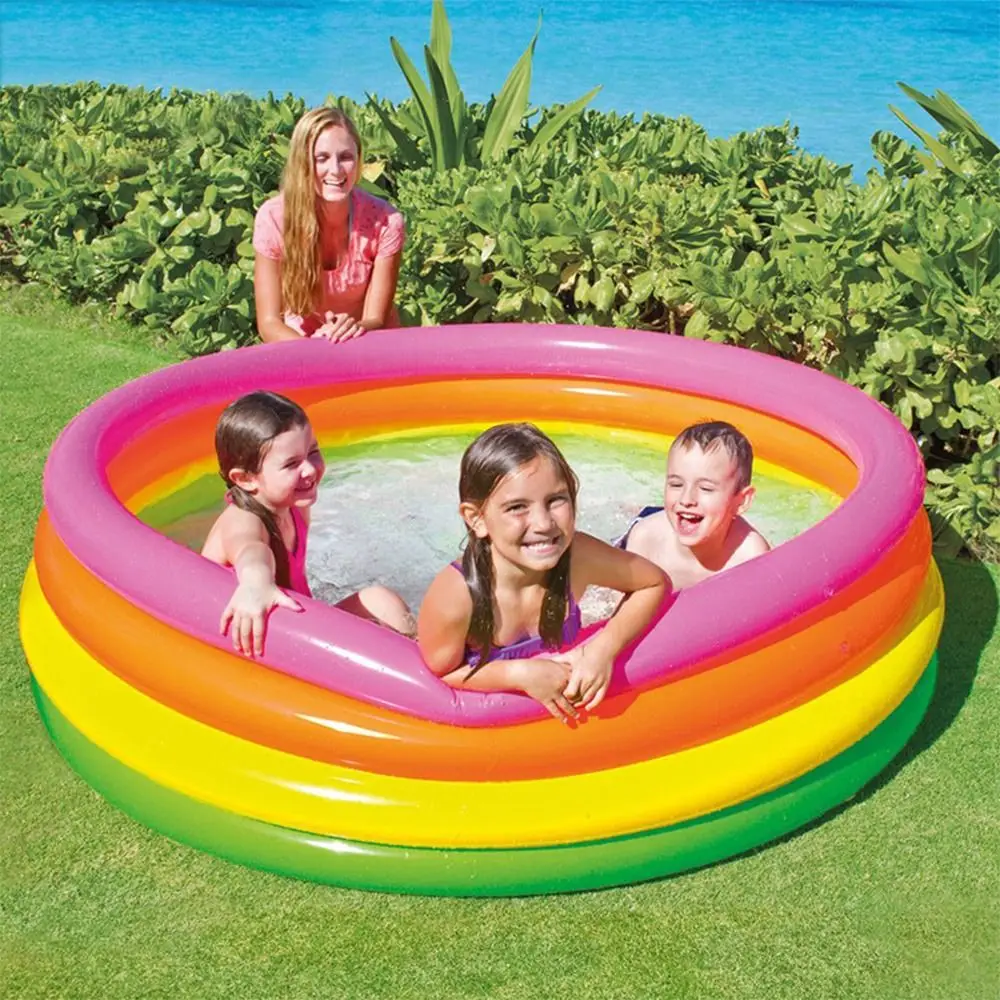 

PVC Inflatable Swimming Pool Rainbow Round Paddling Pool Tub Fluorescent Float Accessories Play Sensory Place Mat Children Toy