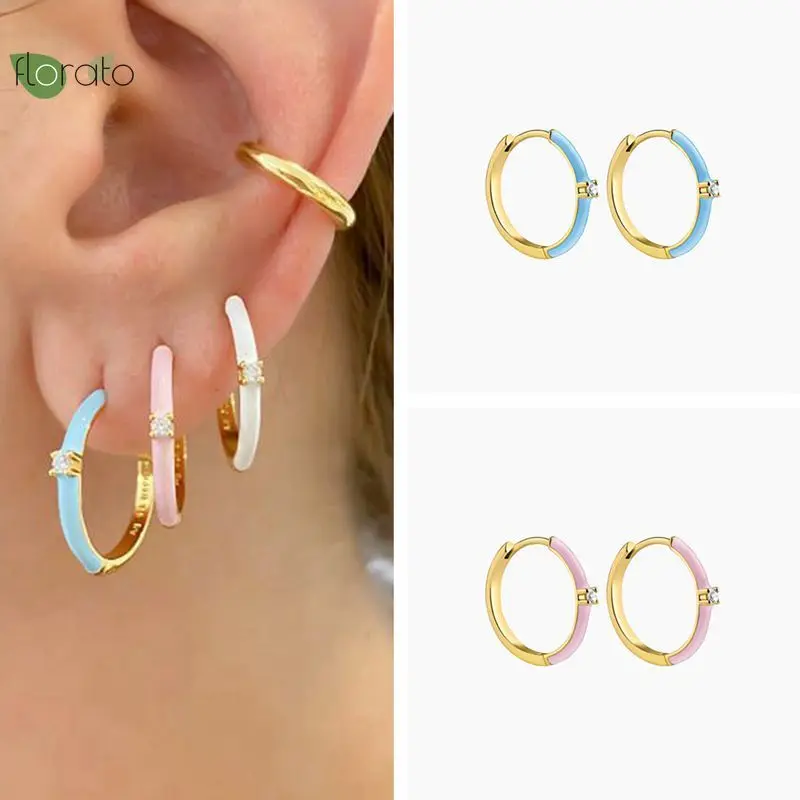 

Yuxintome 925 Sterling Silver Earrings Colorful Enamel Hoop Earrings Fashion Crystal Women's Earrings Party Jewelry Gift
