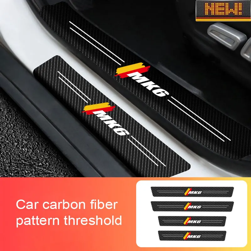 

4 Car Door Threshold Carbon Fiber Scuff Plate Sticker For Volkswagen Golf MK6 Logo Car Door Anti Scratch Auto Accessorie