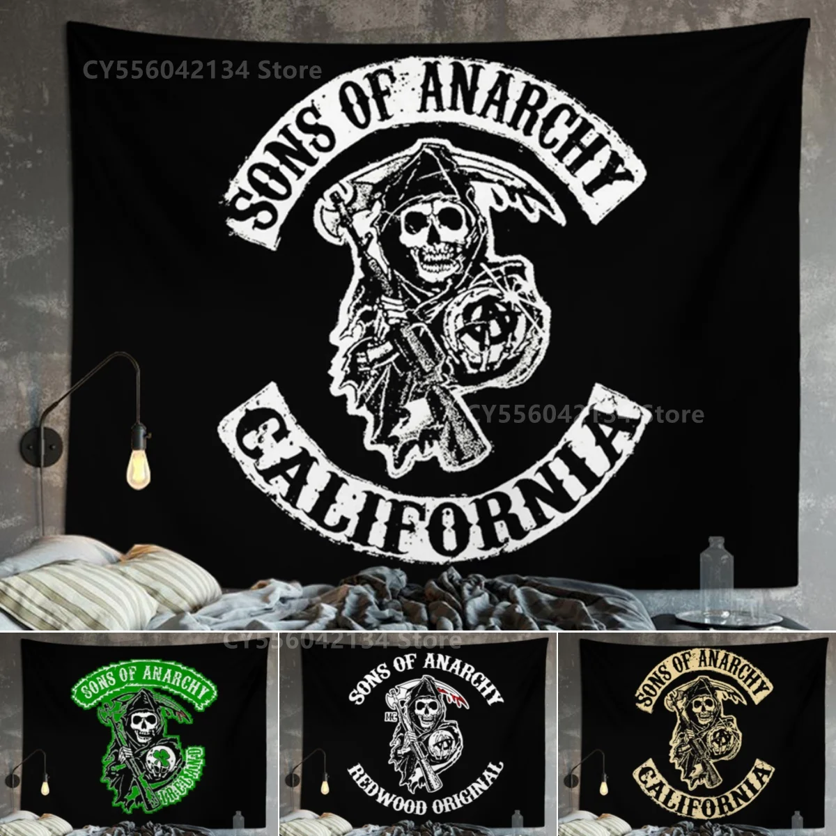 

Sons of Anarchy Pattern Hippie Skull Print Tapestry Life Wall Art Tapestry for Bedroom Livingroom Home Decor
