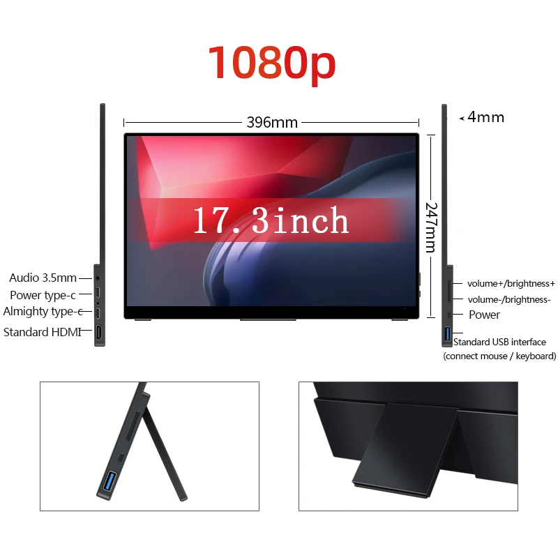 Портативный монитор WEICHENSI 17 3 дюйма 1080p x 0 Type-c USB HDMI |