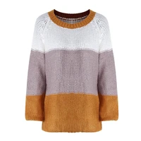 women sweater long sleeve o neck thick thread colored knitwear stitching loose casual autumn winter fashion wild pullover tops