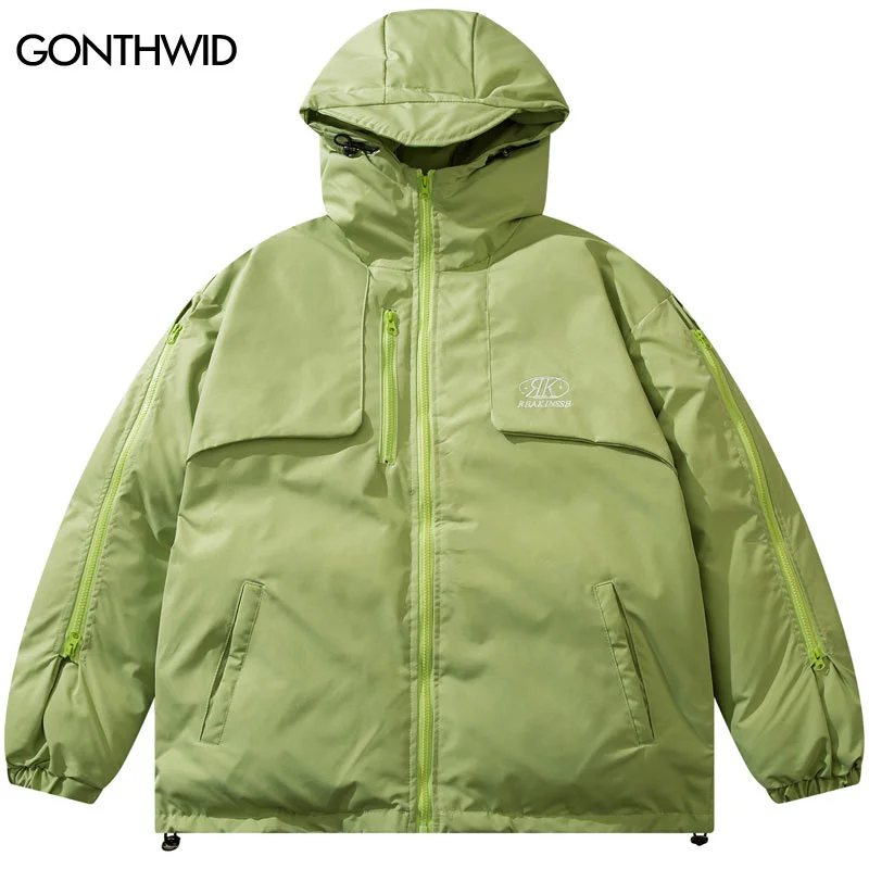 

Winter Men Hooded Parkas Jacket Solid Color Windproof Waterproof Thicken Warm Bubble Padded Zipper Coat Harajuku Fashion Outdoor