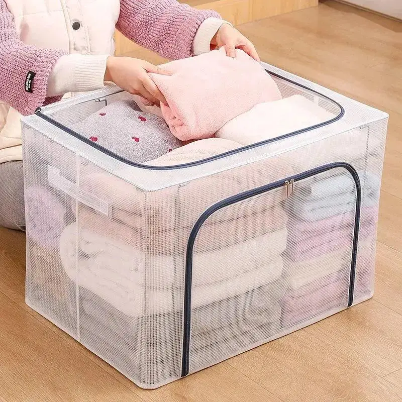 

Transparent steel frame storage box, extra large covered clothing quilt bag, waterproof finishing storage box storage bag