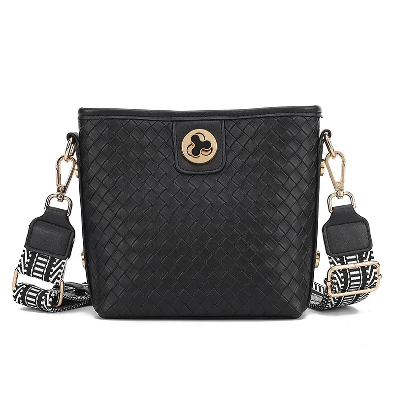 

Leather 2023 New Style Woven Lock Bucket Bag Women's Fashion Large Capacity One Shoulder Crossbody Bag