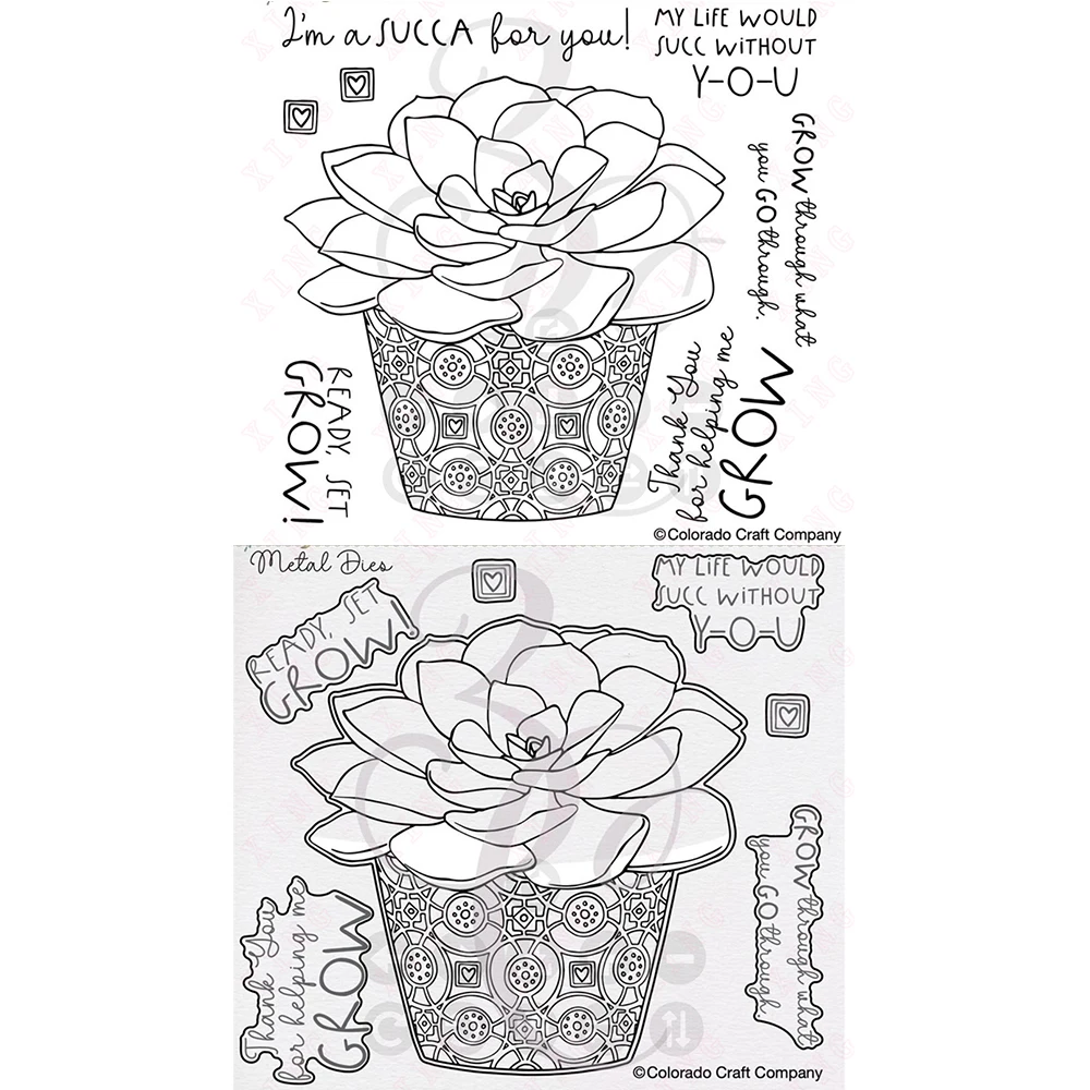 

Kris Lauren Ready Set Grow New Metal Cutting Dies Silicone Stamps Set Scrapbook Diy Decoration Embossing Album Card Craft Molds