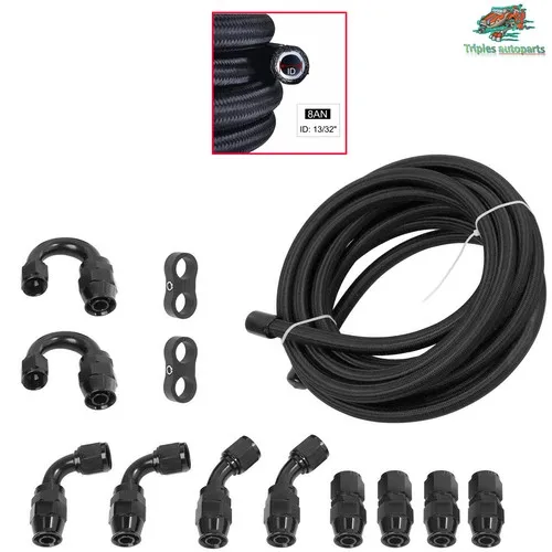 

Черный AN6 AN8 20-футовый нейлоновый плетеный комплект топливопровода из ПТФЭ, черный комплект с 10 комплектами адаптеров для топливного шланга из ПТФЭ для E85