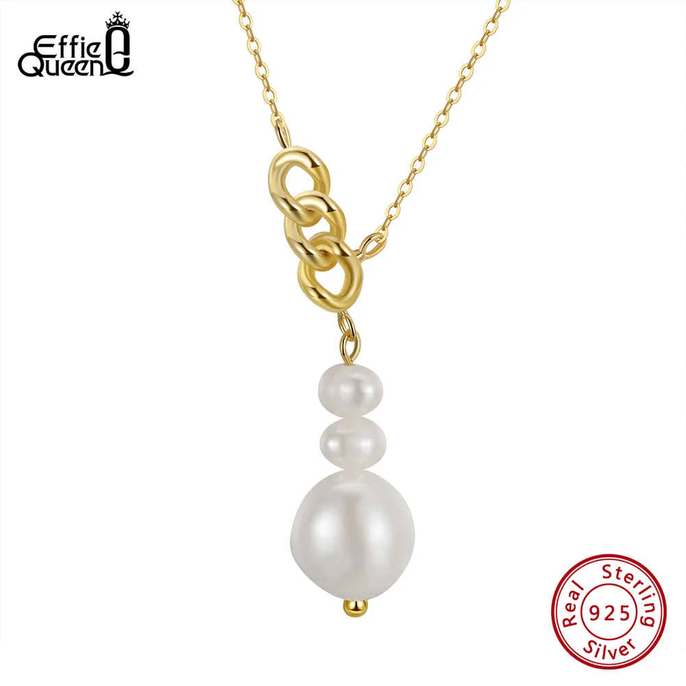 

EFFIE QUEEN 925 Sterling Silver Natural Baroque Pearl Necklace for Women Unique 3 Pieces Pearl Pendant Necklaces Jewelry GPN32