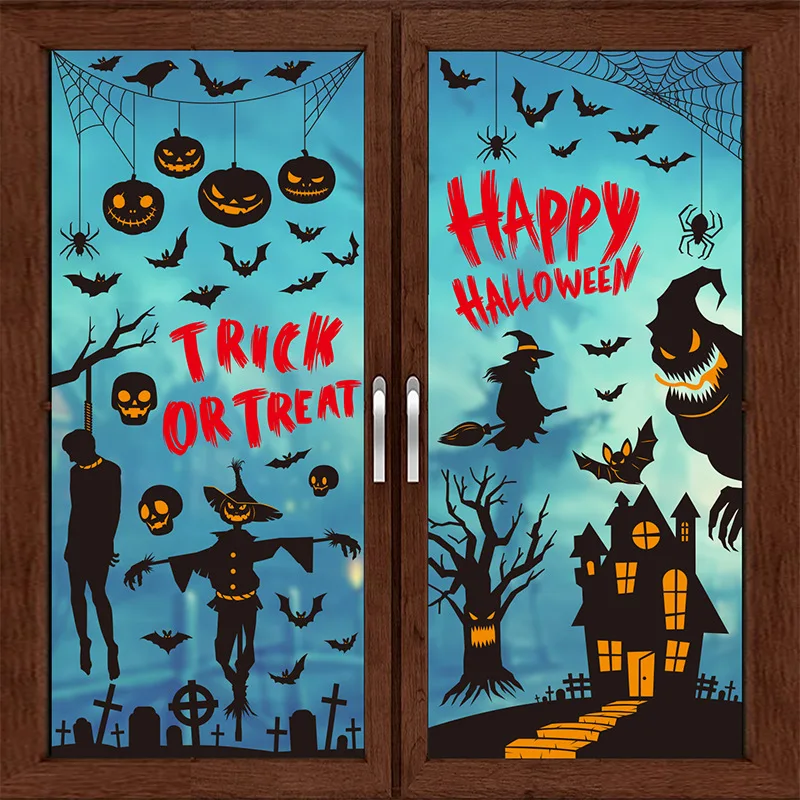 

Happy Halloween Party Electrostatic Stickers Witch Jack-o-lantern Bat Spider Horror Ghost Festival Party Window Sticker