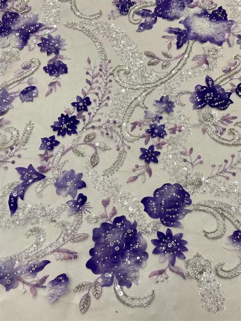 Кружевная ткань с французскими бусинами Высококачественная вышивка блестками