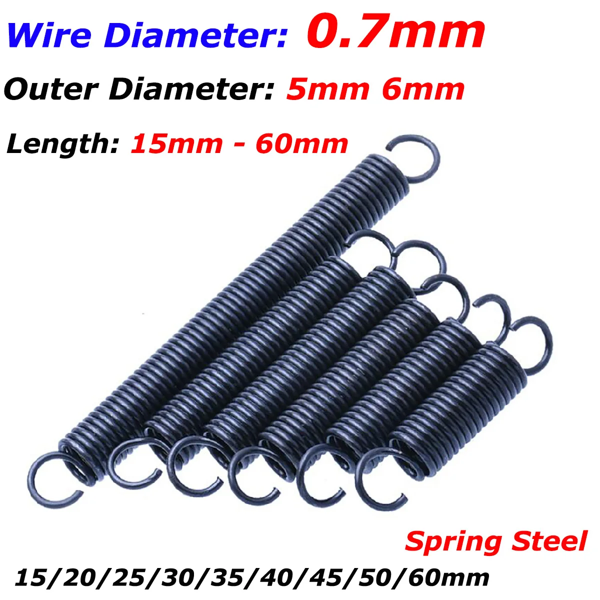 

Wire Dia 0.7mm Open Hook Tension Spring Pullback Spring Coil Extension Springs Outer Dia 5mm 6mm Length 15mm - 60mm Spring Steel